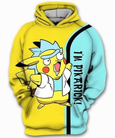 Rick And Morty Hoodie I'M Pikarick Pikachu Rick And Morty Crossover Yellow Blue Hoodie