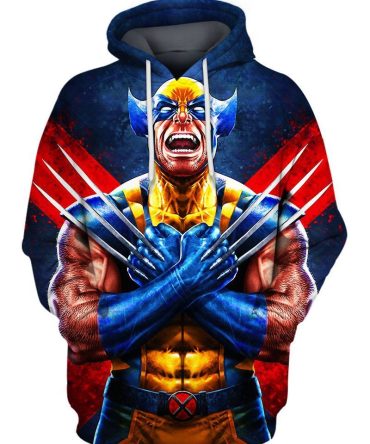 Marvel Hoodie Wolverine Comic Claw X-Men Pose Blue Hoodie