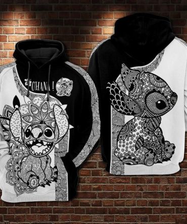 Disney Hoodie Stitch Hoodie Stitch Ohana Mandala Style Black White Hoodie