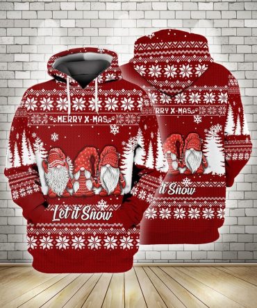Gnome Christmas Hoodie Gnome Merry Xmas Let It Snow Christmas Pattern Red Hoodie Gnome