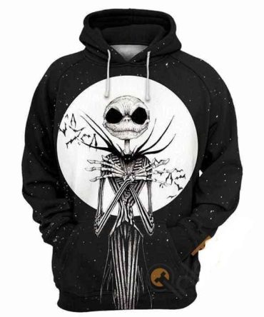 Dn Halloween Hoodie Scary Jack Skellington Halloween Bat Moon Black Hoodie