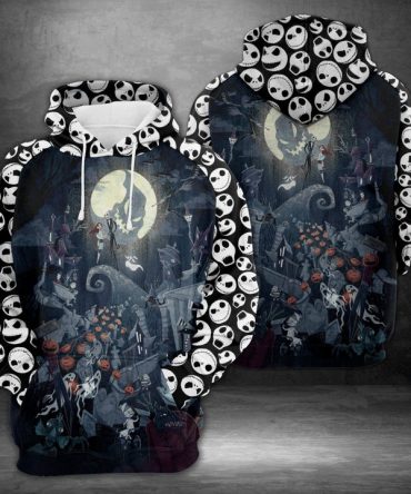 Tnbc Hoodie Jack And Sally Spooky Night Jack Skellington Face Pattern Black White Hoodie