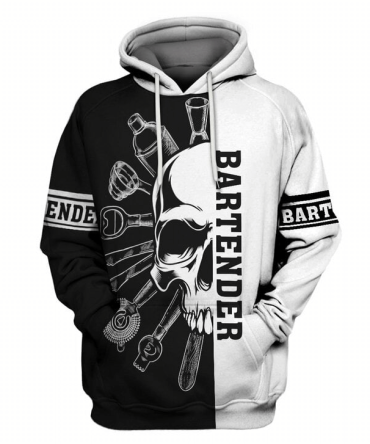 Bartender Hoodie Bartender Tools Items Skull Black White Hoodie