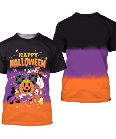 Dn Halloween Shirt Happy Halloween Mk Mouse Goofy Donald Black Purple Orange T-Shirt