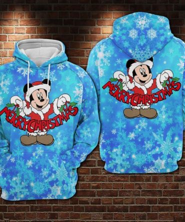 Disney Hoodie Mk Mouse Merry Christmas Snowflakes Blue Hoodie
