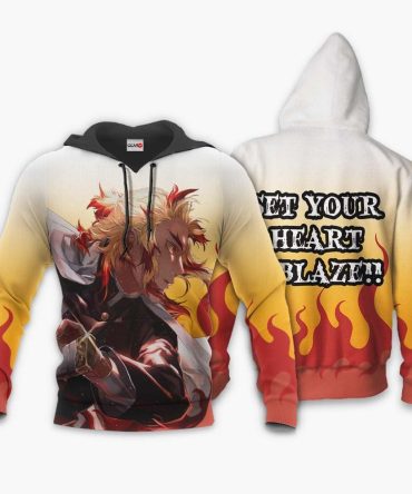 Demon Slayer Hoodie Kyojuro Rengoku Set Your Heart Ablaze Red Yellow White Hoodie