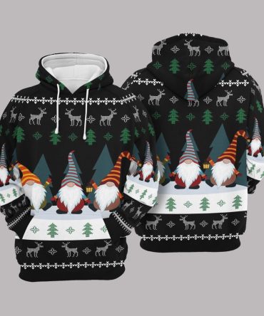 Gnome Christmas Hoodie Three Gnome Christmas Black Hoodie Gnome