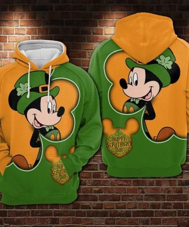 St Patrick Day Disney Hoodie Happy St Patrick Day Disney Mk Mouse Green Yellow Hoodie