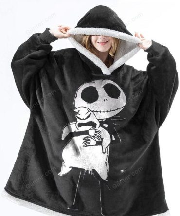 Cozy Oversized Hooded Blanket Sweatshirt With Skeleton Design – Perfect For Chilly Nights