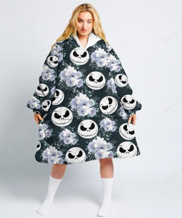 Cozy Oversized Hoodie Blanket - Floral & Skull Design For Ultimate Comfort