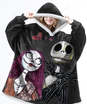 Cozy Oversized Hoodie Blanket - Cartoon Couple Design, Soft & Warm Fleece Wearable Blanket