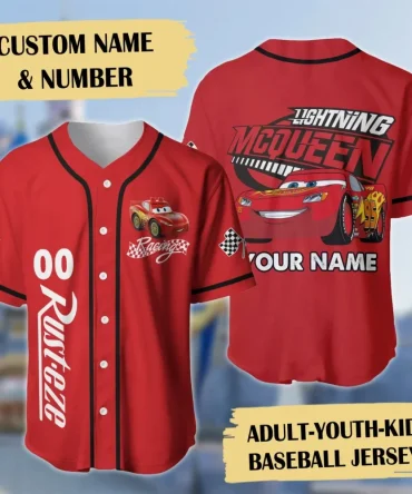 Custom Lightning Mcqueen Baseball Jersey - Personalize Name & Number For Kids/Adults