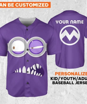 Customizable Purple Monster Baseball Jersey For Kids/Youth/Adults - Fun Personalized Sportswear