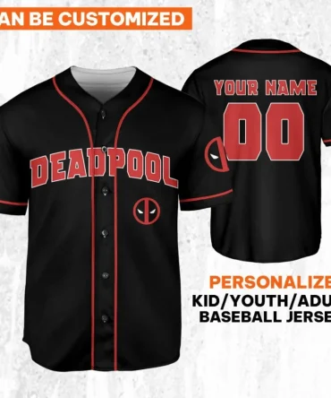 Custom Deadpool Baseball Jersey - Personalize For Kids, Youth, Adults - Add Your Name & Number!