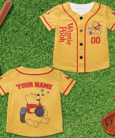Custom Winnie The Pooh Baseball Jersey For Kids – Personalized Gift With Name