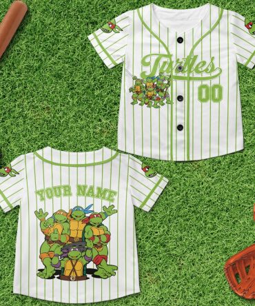 Customizable Turtle Baseball Jersey For Kids – Fun Cartoon Design, Perfect Gift!