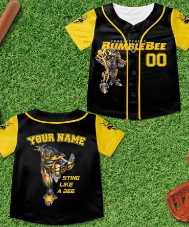 Customizable Bumblebee Baseball Jersey For Kids – Personalized Sports Gear