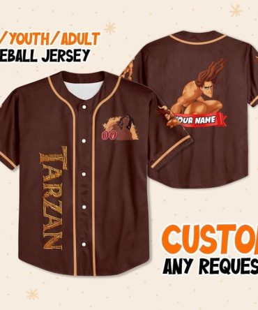 Customizable Tarzan Baseball Jersey - Kids/Youth/Adult Sizes - Personalize Your Name