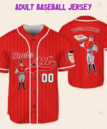 Customizable Red Adult Baseball Jersey - Personalized Name & Number - Unique Cartoon Design