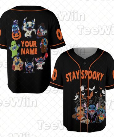 Custom Halloween 'Stay Spooky' Baseball Jersey – Personalized Name, Fun Cartoon Characters