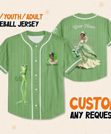 Custom Kids/Youth/Adult Baseball Jersey – Personalized Princess & Frog Design