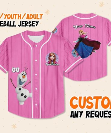 Custom Frozen-Themed Baseball Jersey For Kids/Youth/Adults - Personalized Name & Design