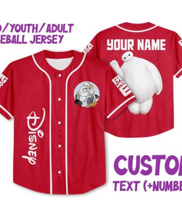 Custom Disney Baseball Jersey - Kids/Youth/Adult - Add Your Name & Number - Red Baymax Design