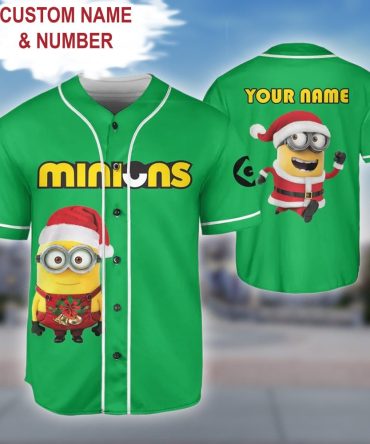 Custom Minions Christmas Baseball Jersey - Add Your Name & Number - Fun Holiday Gift!