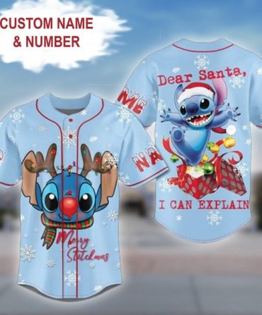 Custom Christmas Stitch Baseball Jersey - Personalized Name & Number - Fun Holiday Gift!