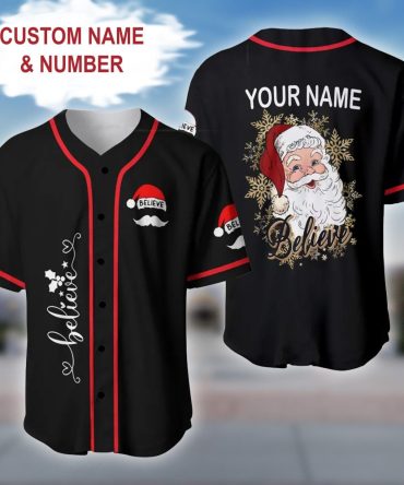 Custom Santa Baseball Jersey - Personalized Name & Number - Festive Holiday Wear