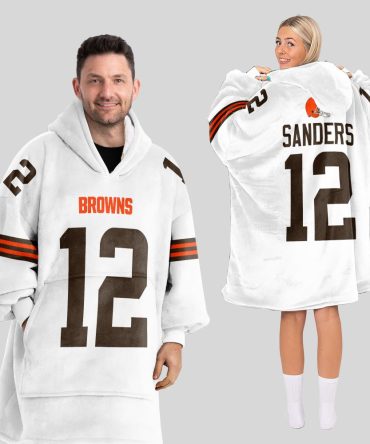 Adult S.S 12 Cleveland Football White Unisex Blanket Hoodie