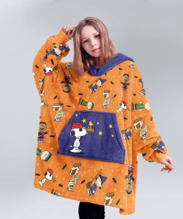 Kid Peanuts Snoopy Halloween Starry Night Unisex Blanket Hoodie