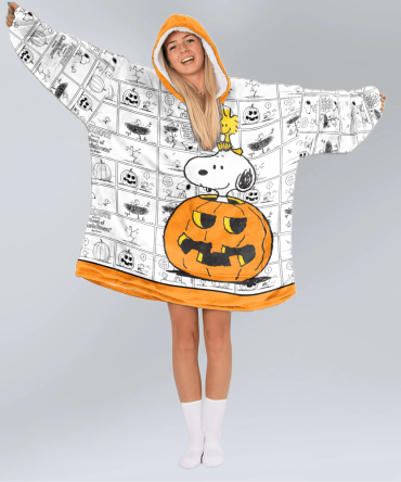 Adult Peanuts Snoopy Pumpkin Comic Unisex Blanket Hoodie