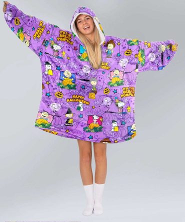Adult Peanuts Trick-Or-Treat Purple Unisex Blanket Hoodie