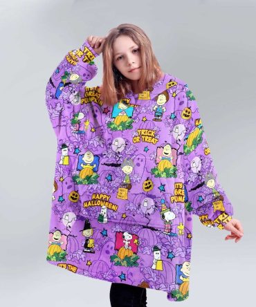 Kid Peanuts Trick-Or-Treat Purple Unisex Blanket Hoodie