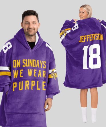 On Sunday We Wear Purple J.J 18 Minnesota Football Unisex Blanket Hoodie