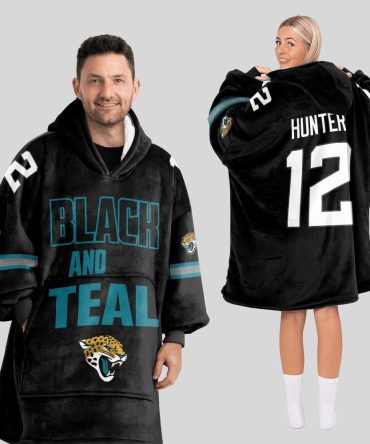 Adult Black And Teal 12 Jacksonville Football Unisex Blanket Hoodie