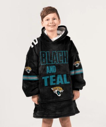 Kid Black And Teal 12 Jacksonville Football Unisex Blanket Hoodie
