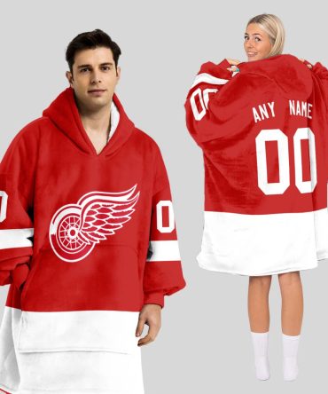 Detroit Red Wings Blanket Hoodie Custom Name And Number