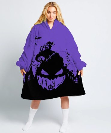 Cozy Halloween Oversized Hoodie Blanket - Spooky Purple & Black Design For Ultimate Comfort