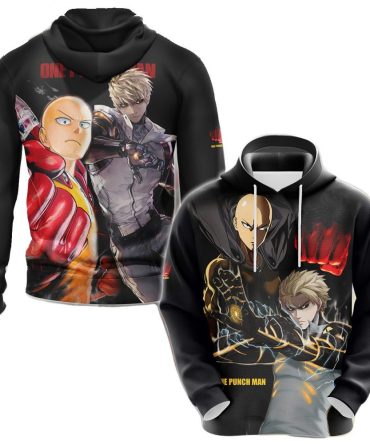 One Punch Man Hoodie One Punch Man Saitama And Genos T-Shirt Black Unisex