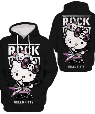 Hello Kitty Hoodie Hello Kitty Rock Style Hoodie Black Purple Unisex