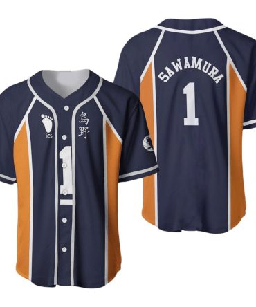 Customizable Baseball Jersey - Navy & Orange Sawamura #1 - High Quality Sportswear