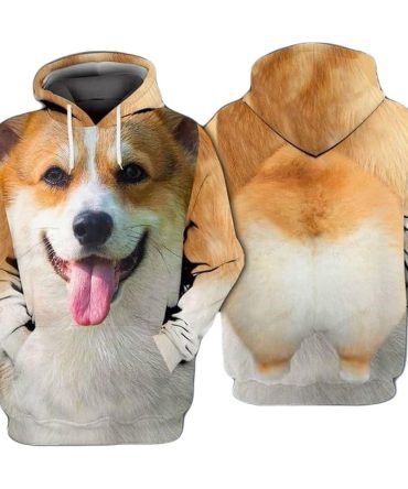 Dog Hoodie Corgi Cute Dog Front And Back Hoodie White Brown Unisex