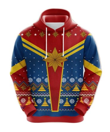Captain Marvel Hoodie Captain Mv Christmas Pattern Hoodie Red Blue Unisex