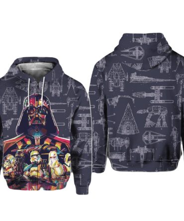 Sw Zip Hoodie Darth Vader Stormtrooper Spaceship Sketch Zip Hoodie Gray Unisex