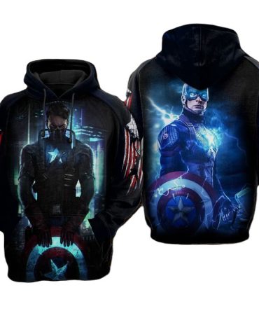 Captain America Hoodie Captain America With Thor Hammer Hoodie Black Blue Unisex