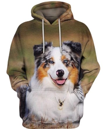 Dog Hoodie Australian Shepherd Dog Graphic Hoodie Brown White Unisex
