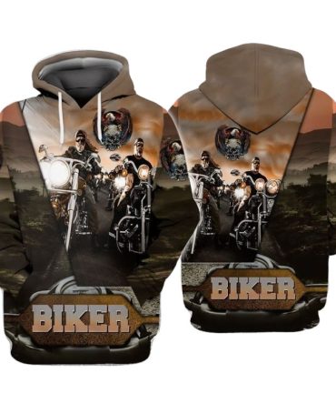 Motorcycle Hoodie Biker Motorcycle Under Sunset Graphic Hoodie Brown Unisex