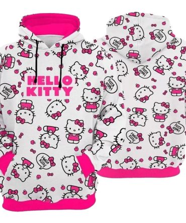 Hello Kitty Hoodie Hello Kitty Apple Ribbon Pattern Hoodie White Pink Unisex